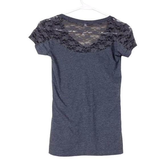 Splash Girls Size Medium Juniors Shirt Gray Stretch Lace Short Sleeve V Neck - Picture 6 of 6
